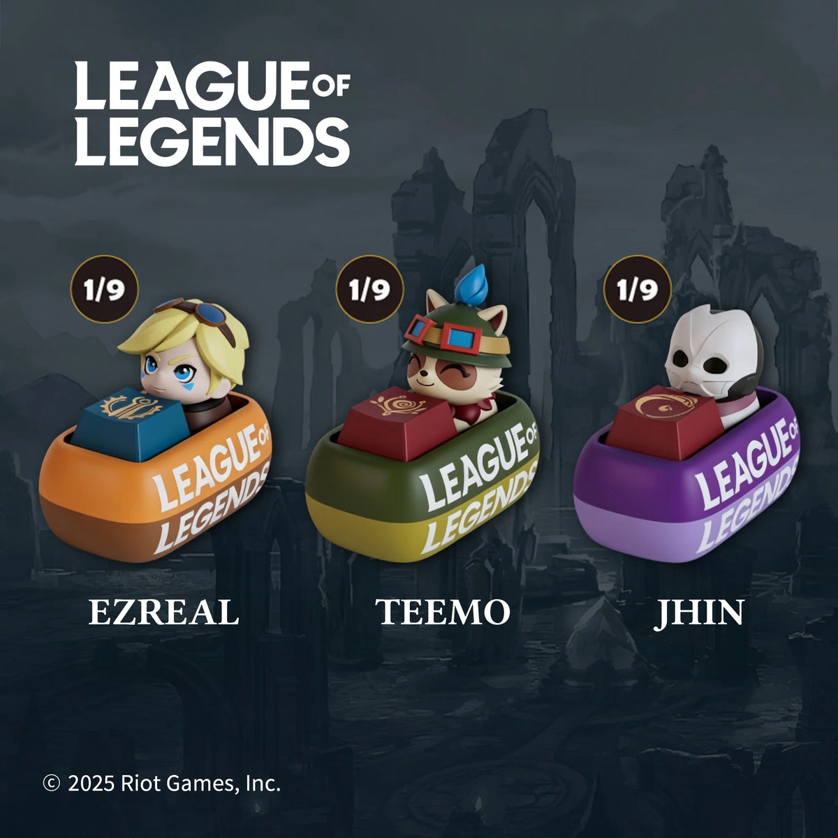 Three League of Legends collectible figurines