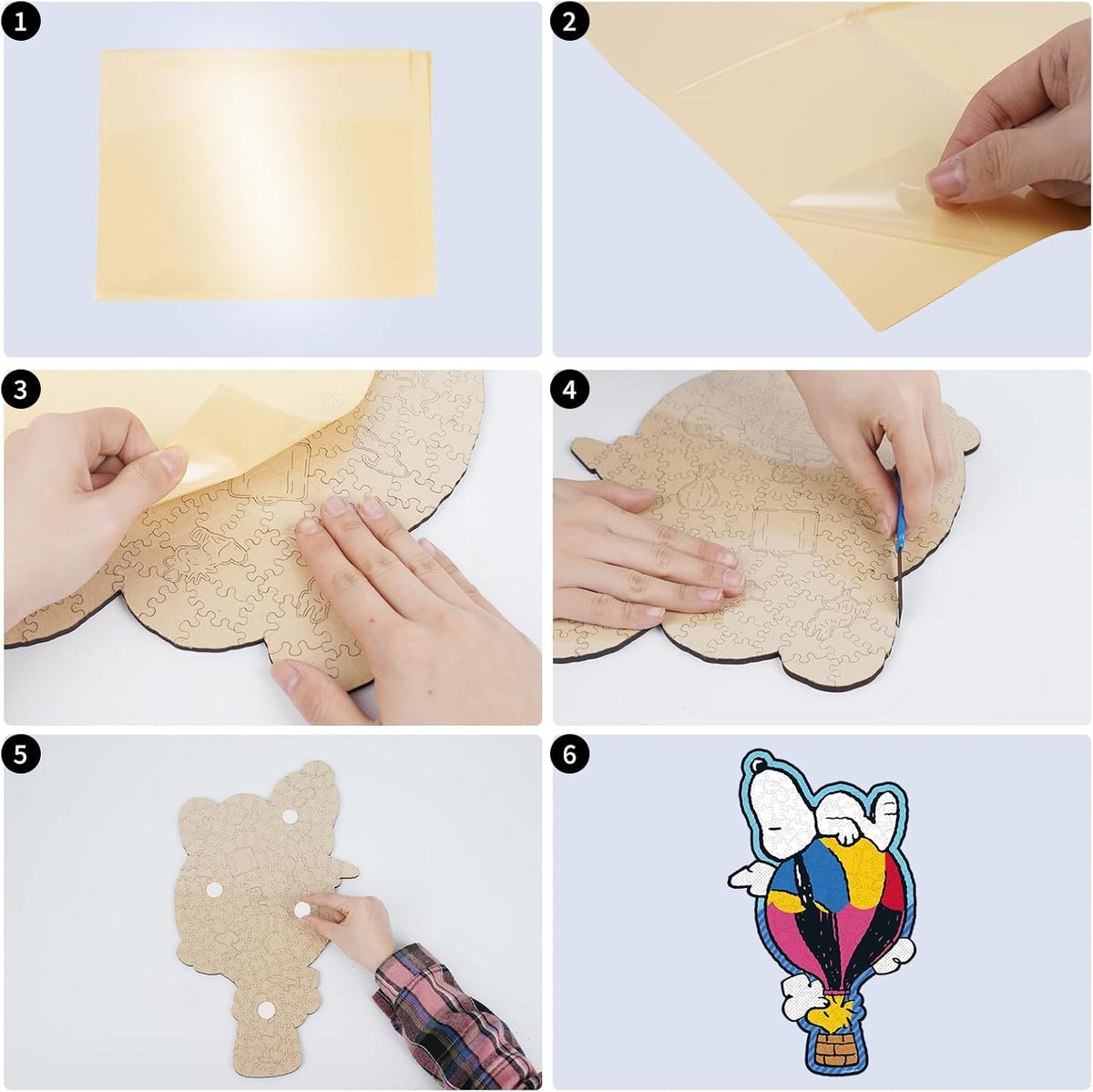 Step-by-step process of assembling Snoopy Wooden Puzzle