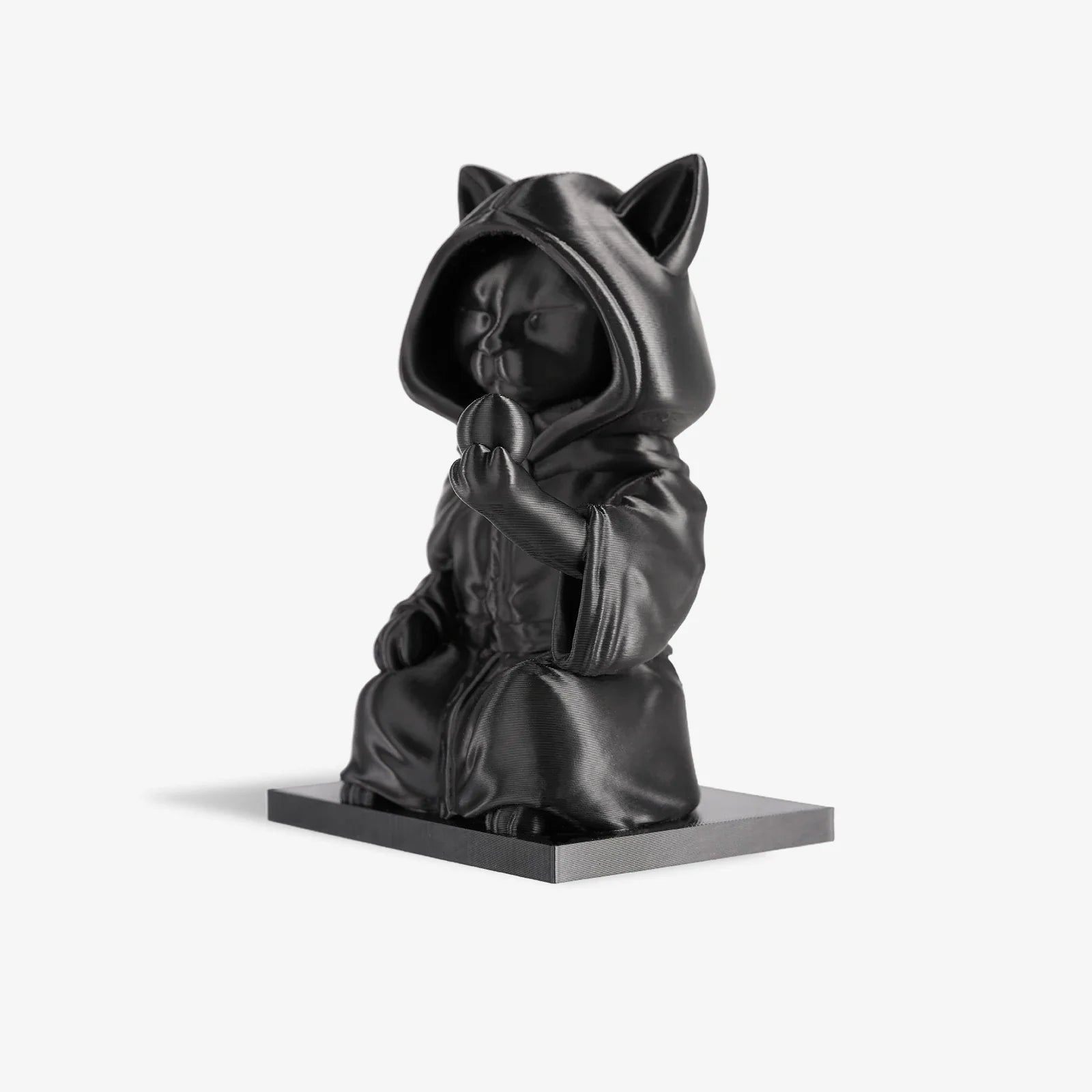 Black cat wizard 3d printed sculpture front view