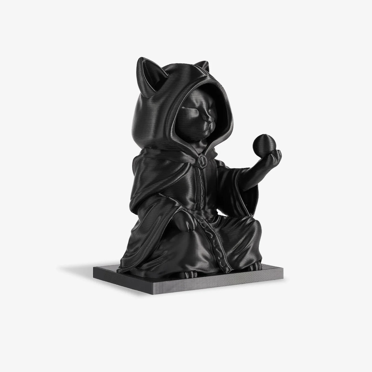 Black cat wizard 3d printed sculpture side view