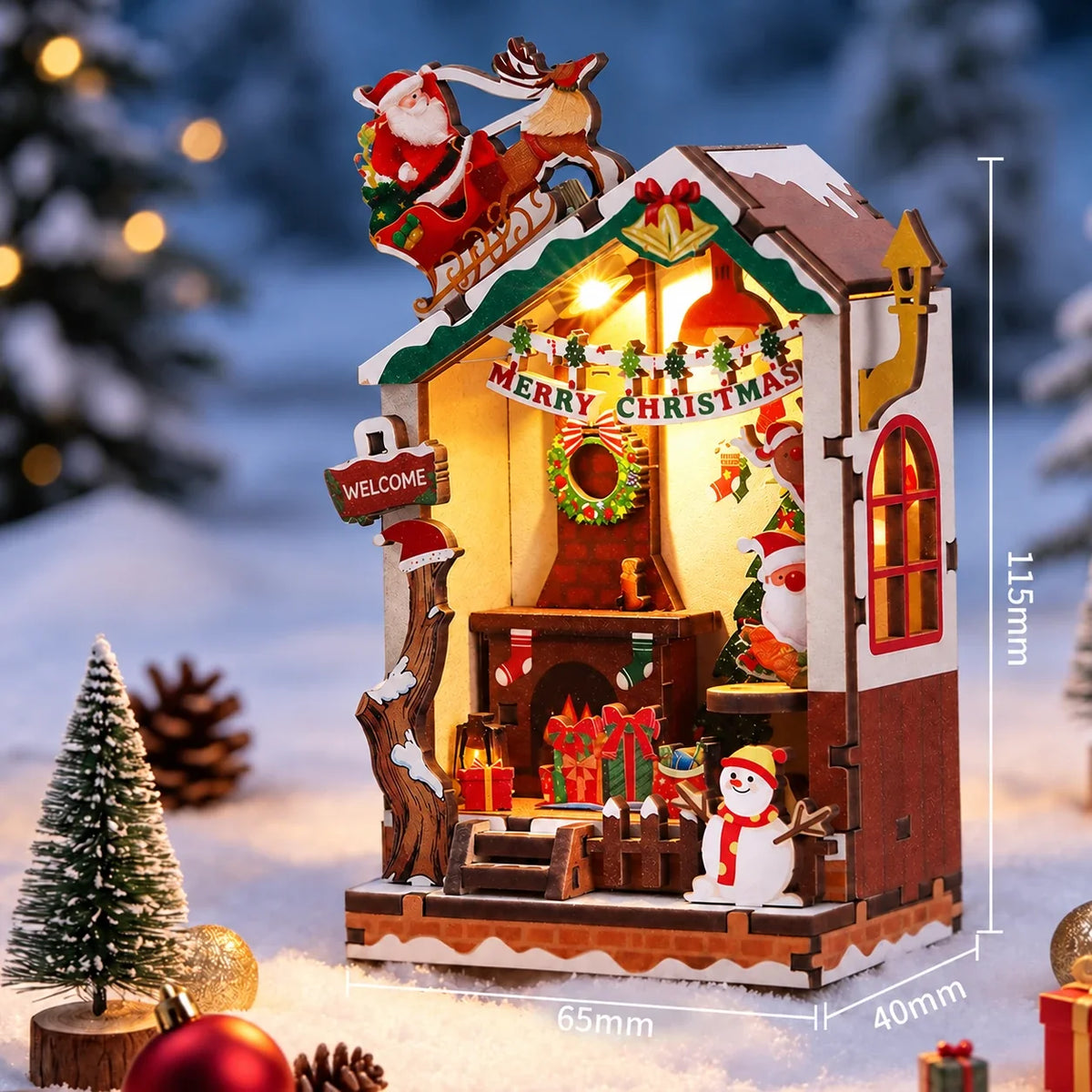 Christmas House Fridge Magnet with product dimensions