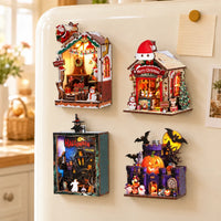 Christmas House Fridge Magnet displayed on refrigerator