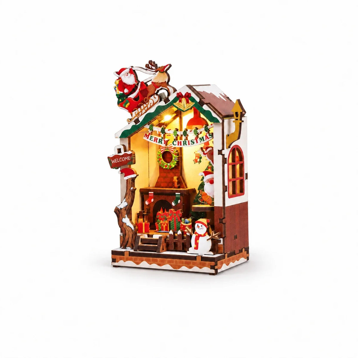 Christmas House Fridge Magnet 3D Wooden Puzzle angled view