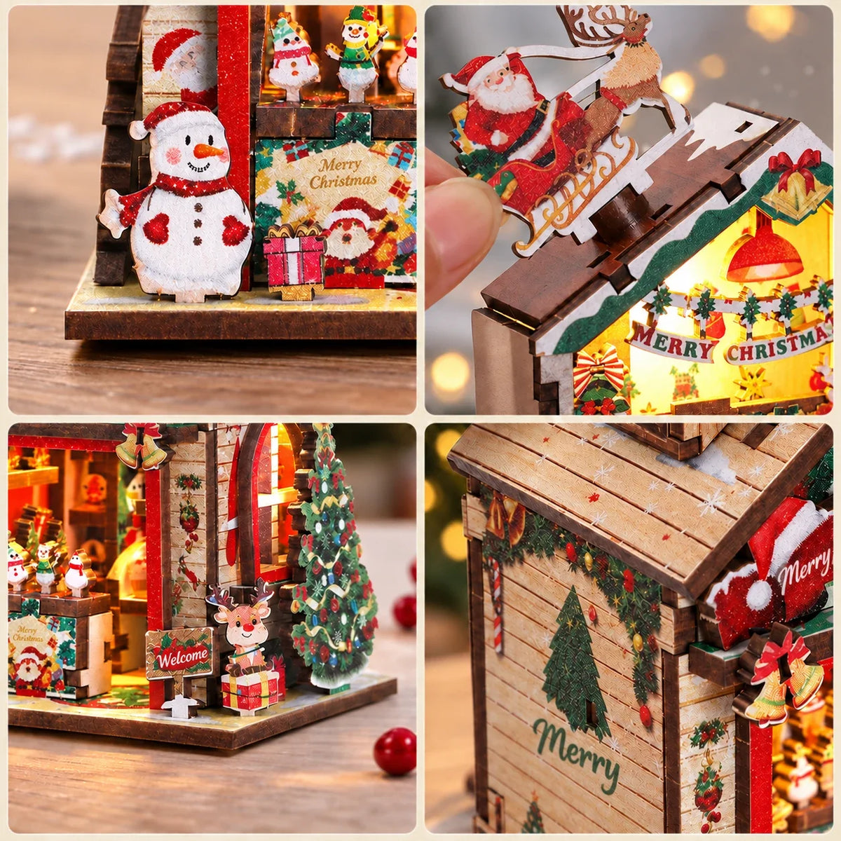 Christmas 3D wooden puzzle detail collage with festive figures
