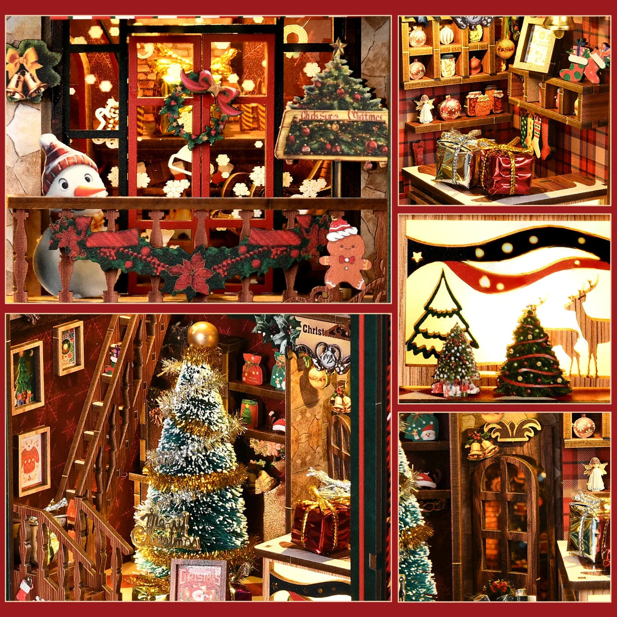 Christmas Shop 3D Wooden Puzzle Music Box miniature interior details
