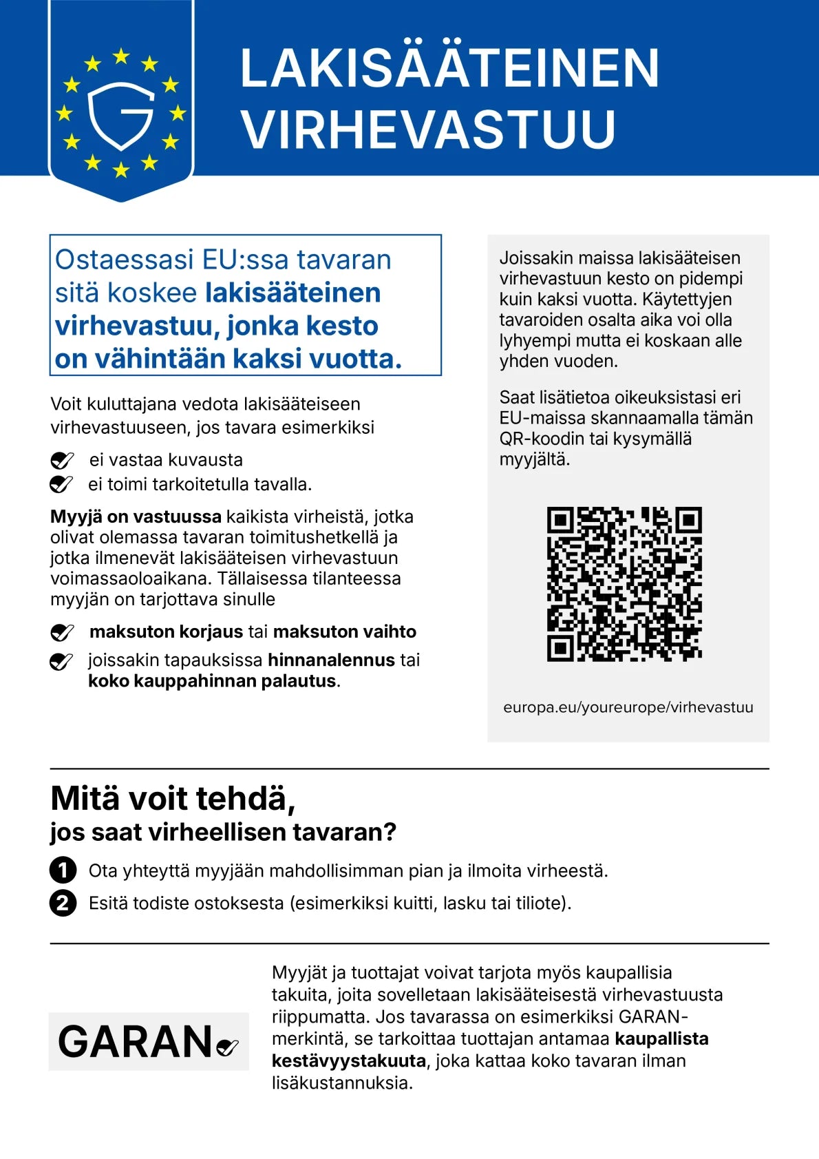 Oikeutesi lakisääteisen virhevastuun nojalla