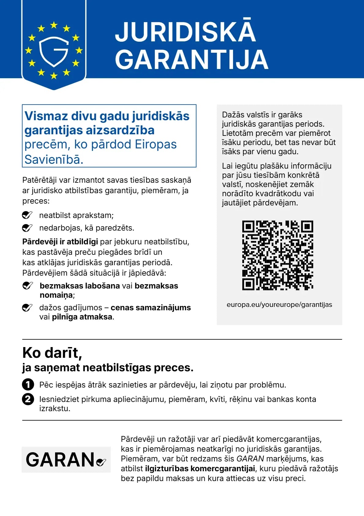 Jūsu tiesības saskaņā ar juridisko garantiju