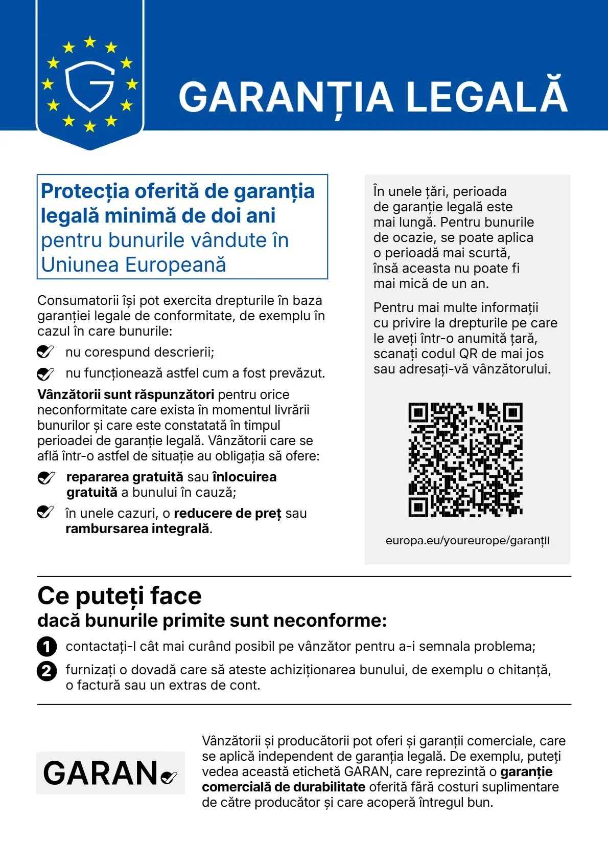 Drepturile dumneavoastră privind garanția legală