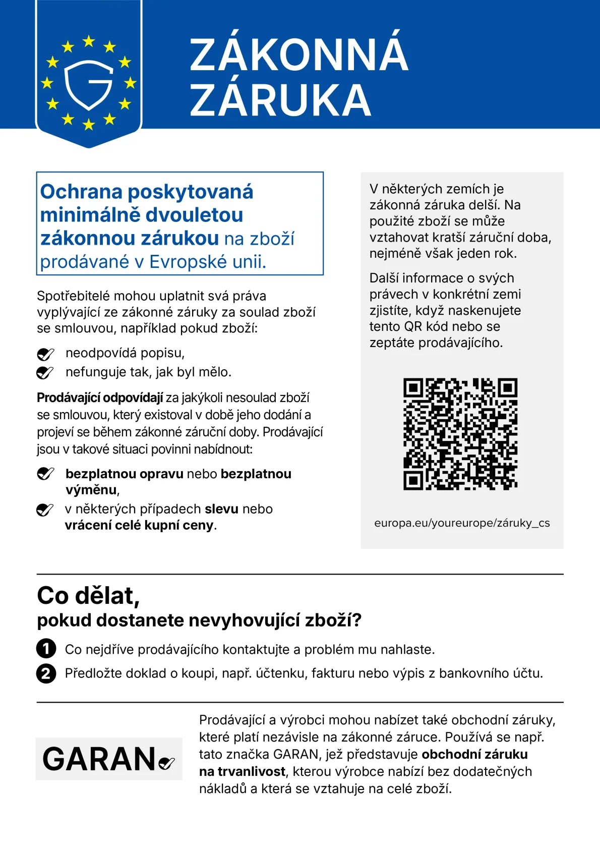 Vaše práva ze zákonné záruky