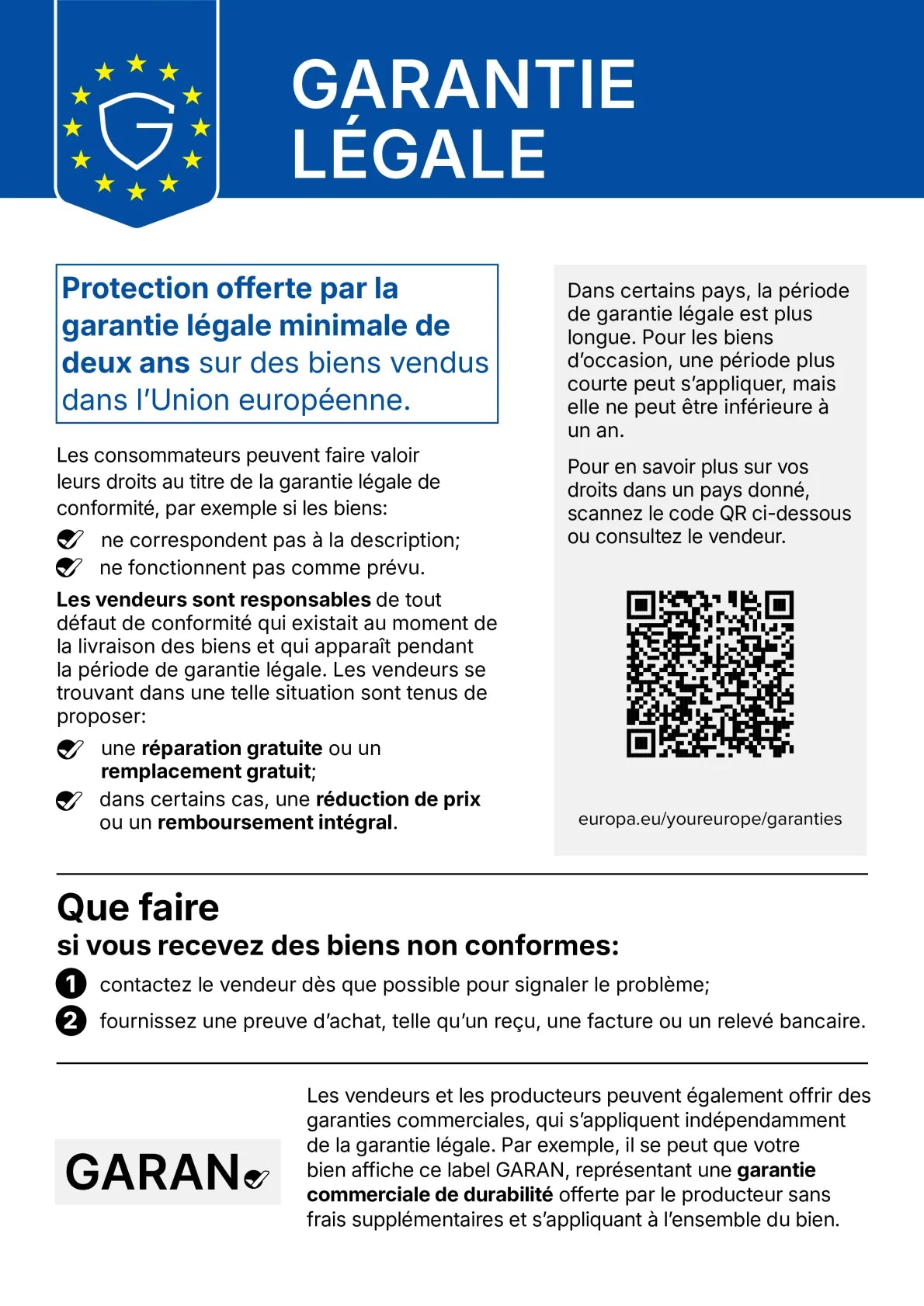 Vos droits de garantie légale