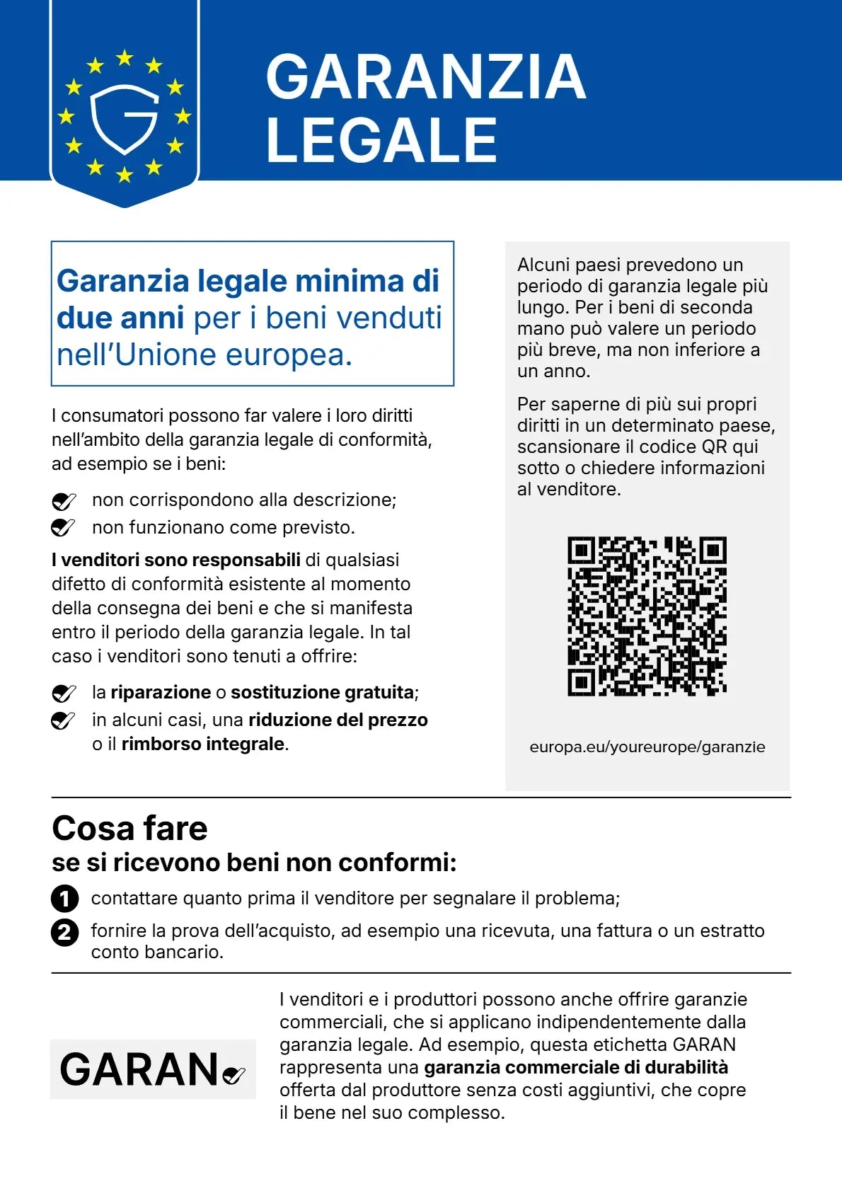 I tuoi diritti di garanzia legale