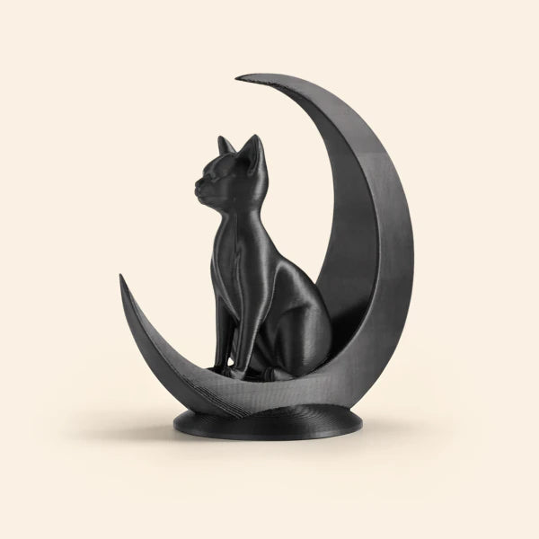 Minimalist Cat Sitting on the Moon 3D Printed Figurines